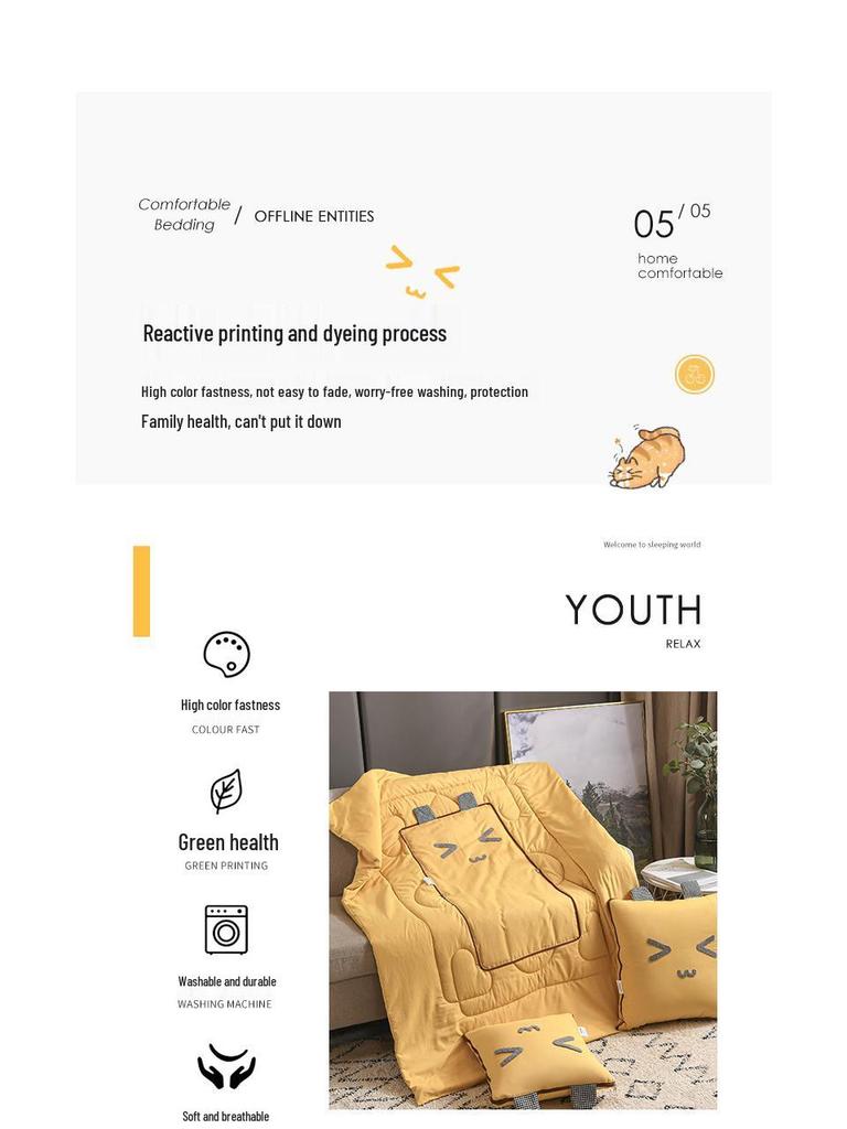 Подушка-плед для кошек Four Seasons, приятная к коже - 3D вышивка, цвет «каменный серый», стиранный хлопок