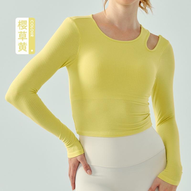 Dashu Clothing Рубашка с длинным рукавом для йоги и бега, облегающая, в рубчик, с padded (вставками), женская