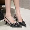 Womens Sandals 2024 New Fashion Summer Brand Designer Low Heel Sandals Sexy Pointed Toe PU Leather Solid Color Dress Party Shoes