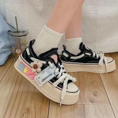 Классные парусиновые туфли на платформе, женские толстые кроссовки, красные туфли, уличный стиль, женские дизайнерские кроссовки с цветочным принтом, потертые туфли