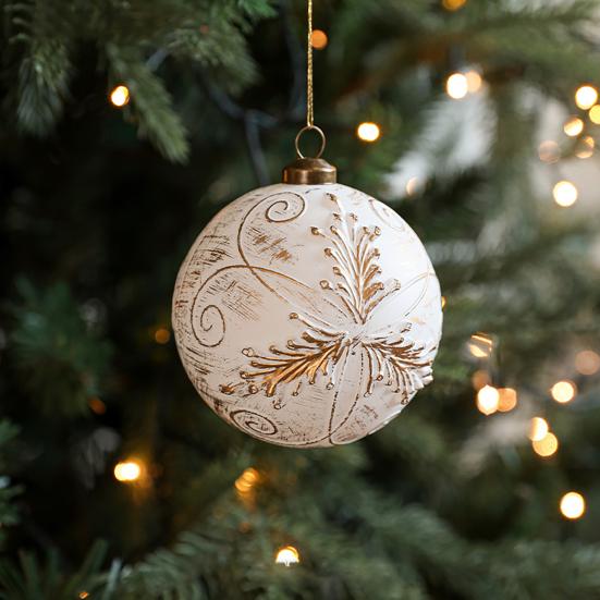 Christmas Ornaments White And Golden Vintage Ball Finial Christmas Tree Ornaments Shatterproof Plastic Farmhouse Hanging Decor
