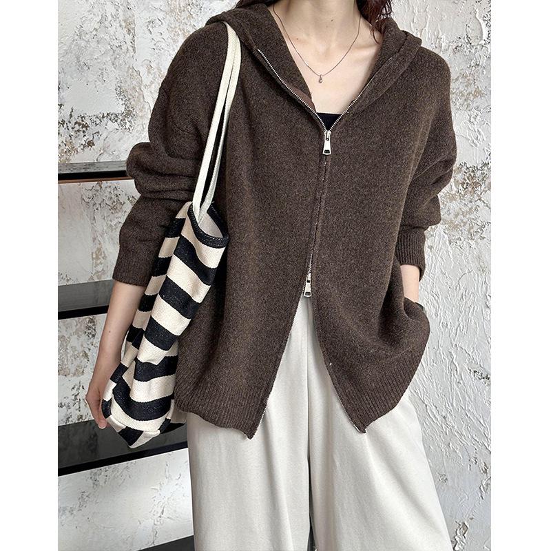 Juzhi 2024 осень ретро ленивый стиль высококачественный кардиган свитер куртка на молнии A58