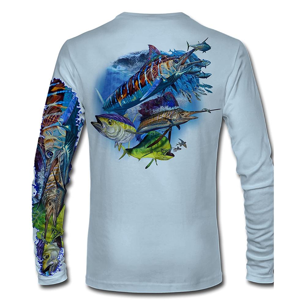 Men's Outdoor Fishing T-shirt Round Neck 3D Printed Long Sleeved Shirts