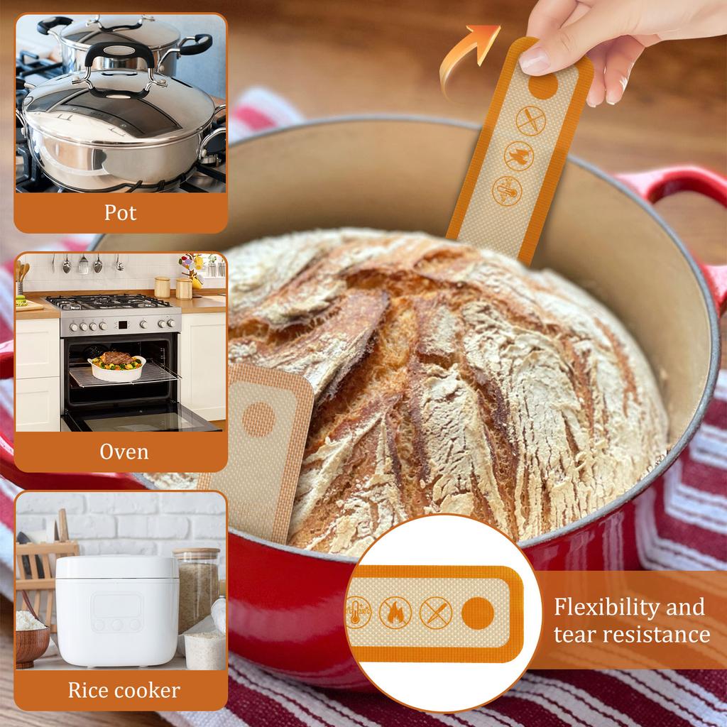 2pcs Baking Mat Dough Transfer Pad Long Handle Sling Non-Stick Bread Kneading Plate Silicone Dutch Oven Liner Kitchen Cook Tool