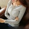 Women's Slim Fit Korean Style Long Sleeve T-Shirt with Buttons and Ribbed Texture Solid Color Can Be Worn As Inner Wear or Outer Wear Base Layer Top