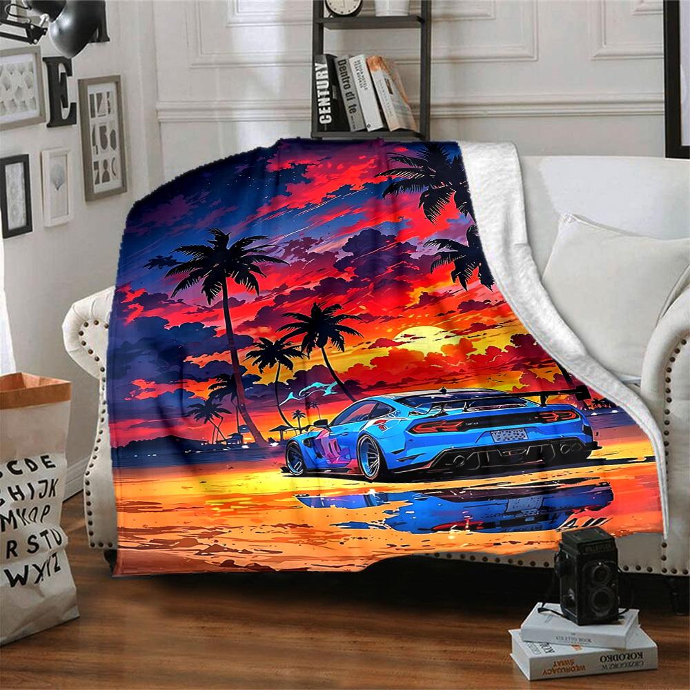 1PC Palm Tree Car Blanket Soft Warm All Season Throw for Sofa, Bed, Car, Office Vibrant Colorful Design, Durable & Cozy Gift