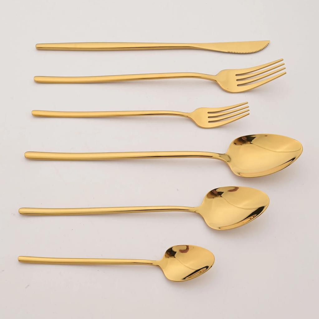 6pcs Tableware Set Gold Cutlery Stainless Steel Flatware Mirror Knife Fork Dessert Spoon Korean Dinnerware Set Luxury