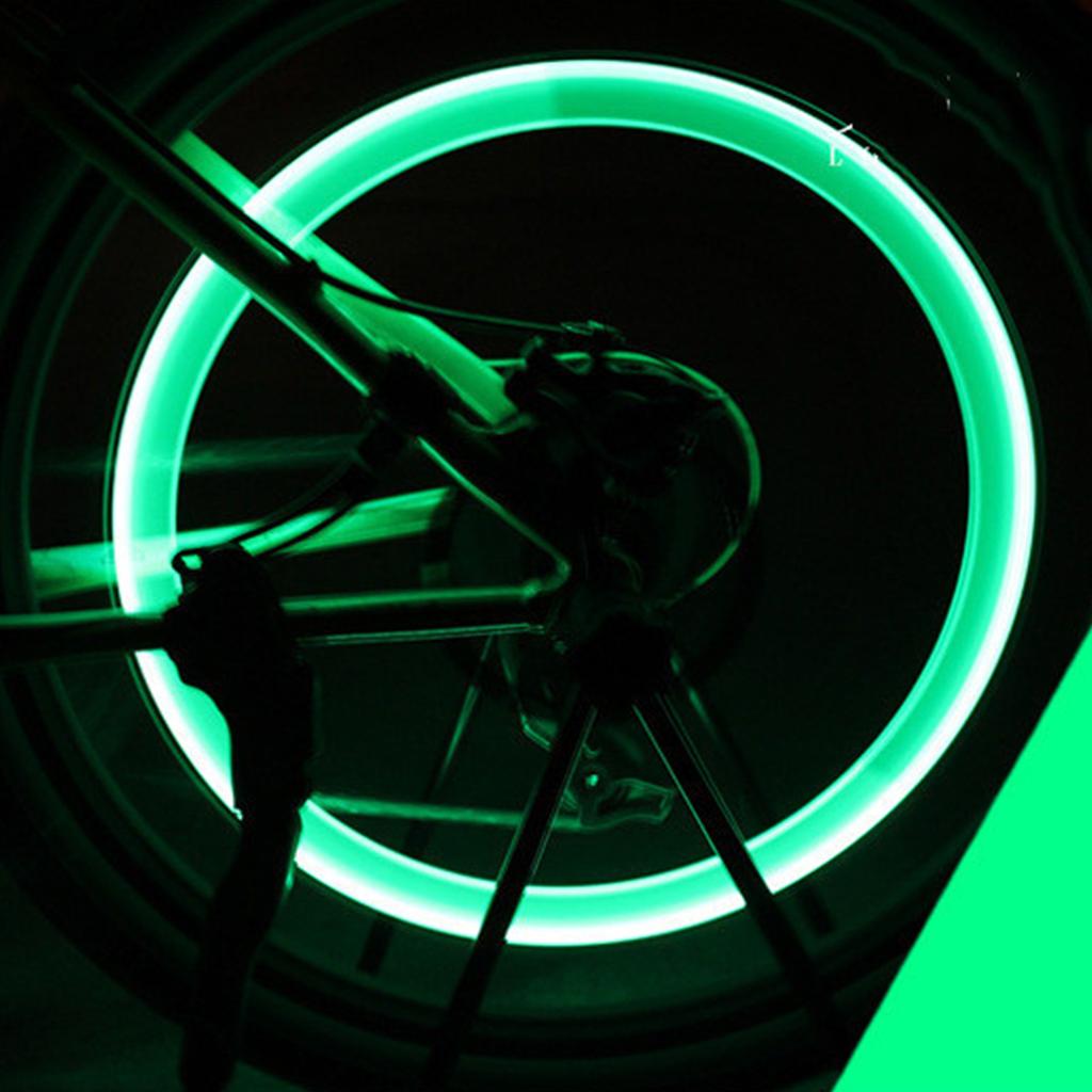 2PCS Motorcycle Wheel Light Tire Valve Stem Cap Lamp Night Riding Decoration Universal for Car Bike Bicycle Green