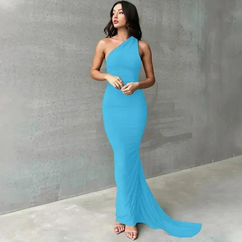 Европа и Соединенные Штаты Ветер Женские 2024 Сексуальные Спинки Плиссированные Тонкие Однотонные Темпераментные Вечерние Платья Без Рукавов