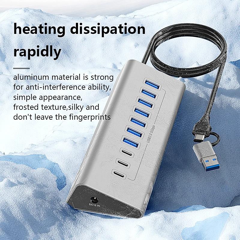 Док-станция-хаб USB 3.2 10 Гбит/с, разветвитель Type-C, адаптер для передачи данных с кардридером, мульти 7/8 портов, переключатель для ПК, ноутбука