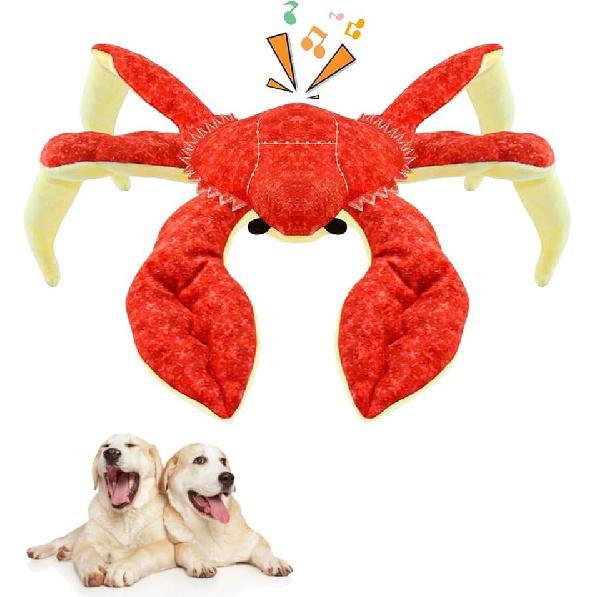 RED Crab Dog Toys -Cute King Crab Squeak Plush Dog Toy for Aggressive chewers,Dental Toy for Aggressive Chewers, Large/Small Breed (13.78 inch)
