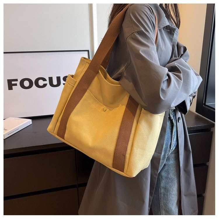 Сумка-тоут A4 на молнии Campus Plain Cotton Canvas Сумка через плечо Сумка с несколькими карманами для хранения [RS SHOP] Женская Мужская (хаки)