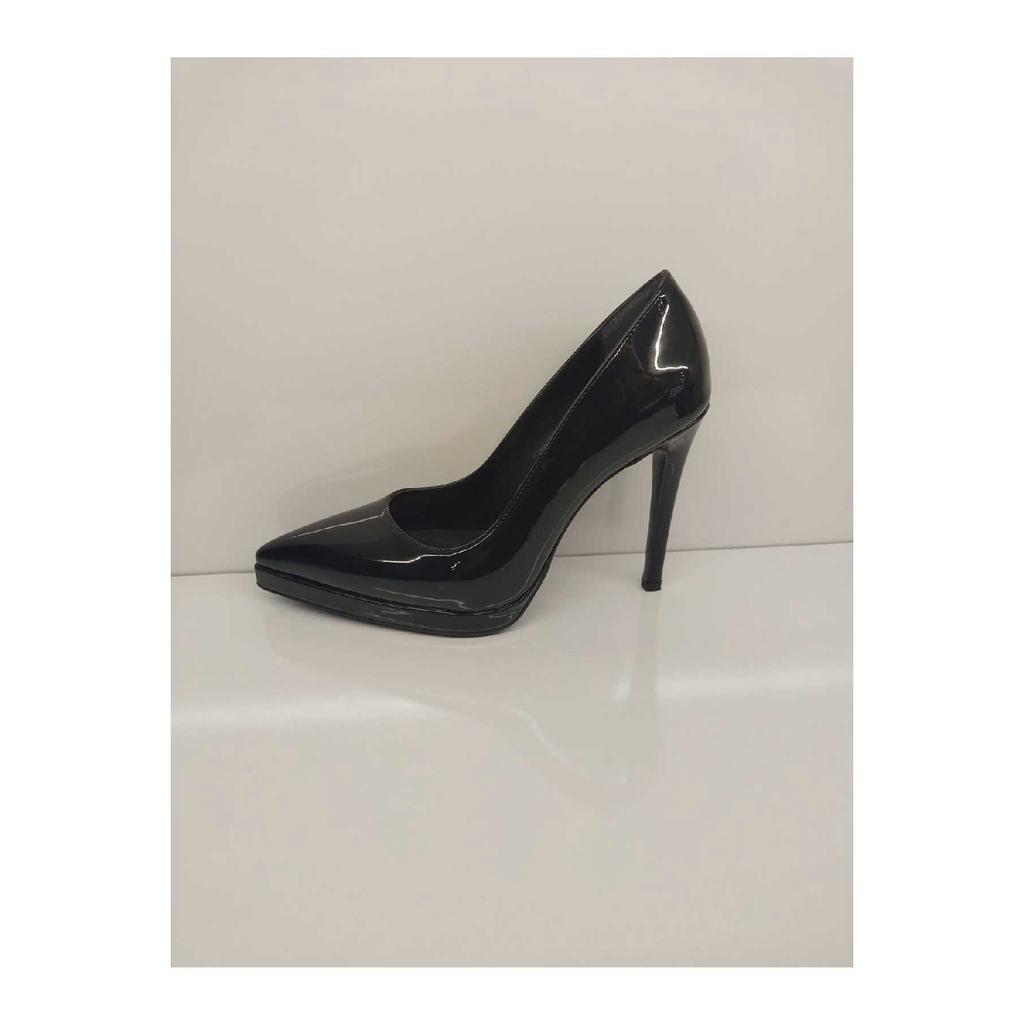 Women's Black Pointed Toe Patent Leather High Heeled Platform Shoes