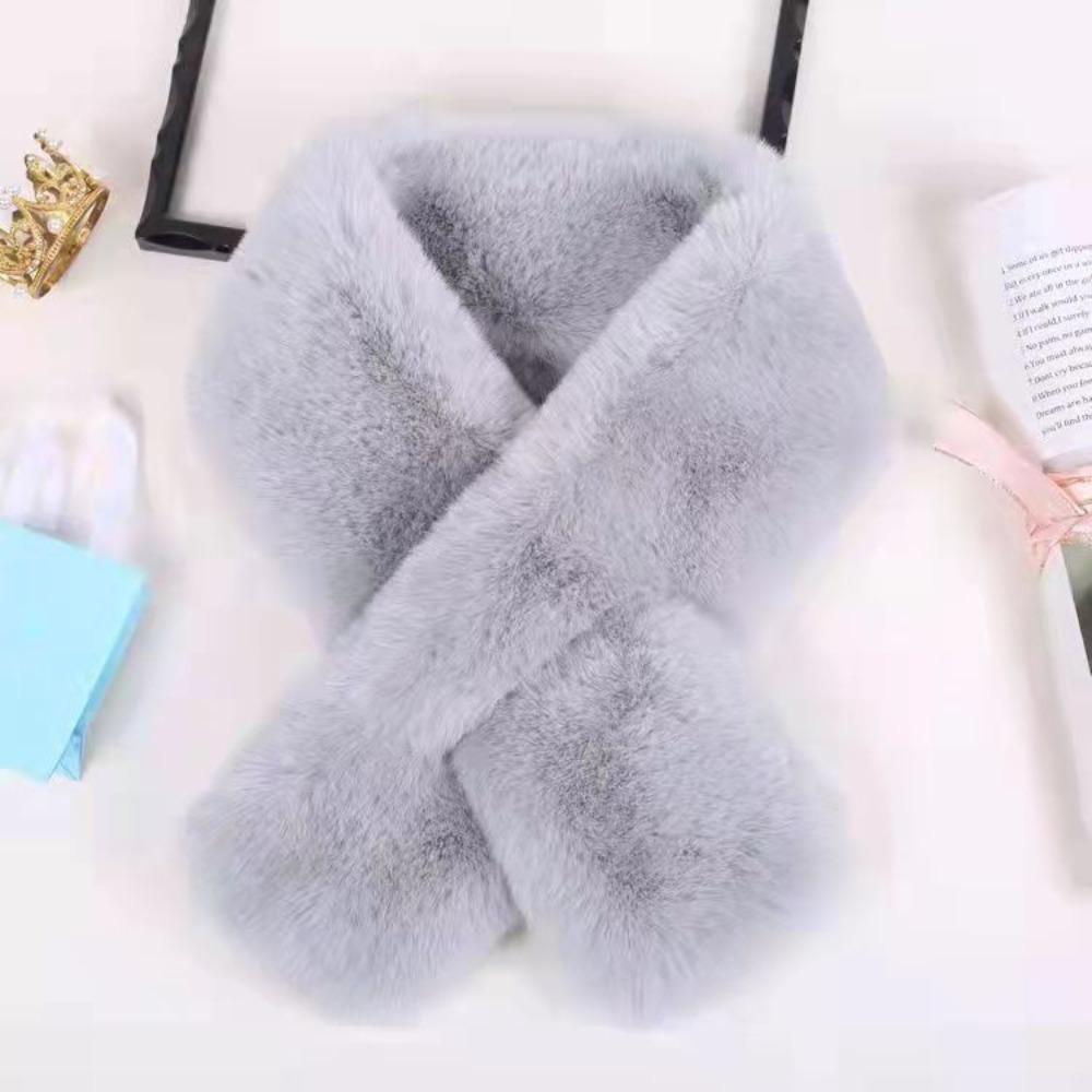 Cute Solid Color Neckerchief Wrap Female Warmer Girl Cross Scarf Neck Warmer Plush Scarf Warm Scarf