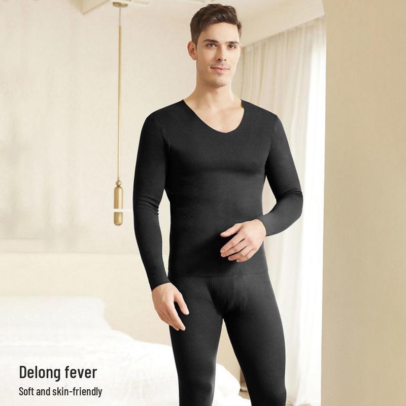 Комплект мужского термобелья: Бесшовный, плотный, сохраняющий тепло осенне-зимний костюм с двухсторонним немецким бархатом.