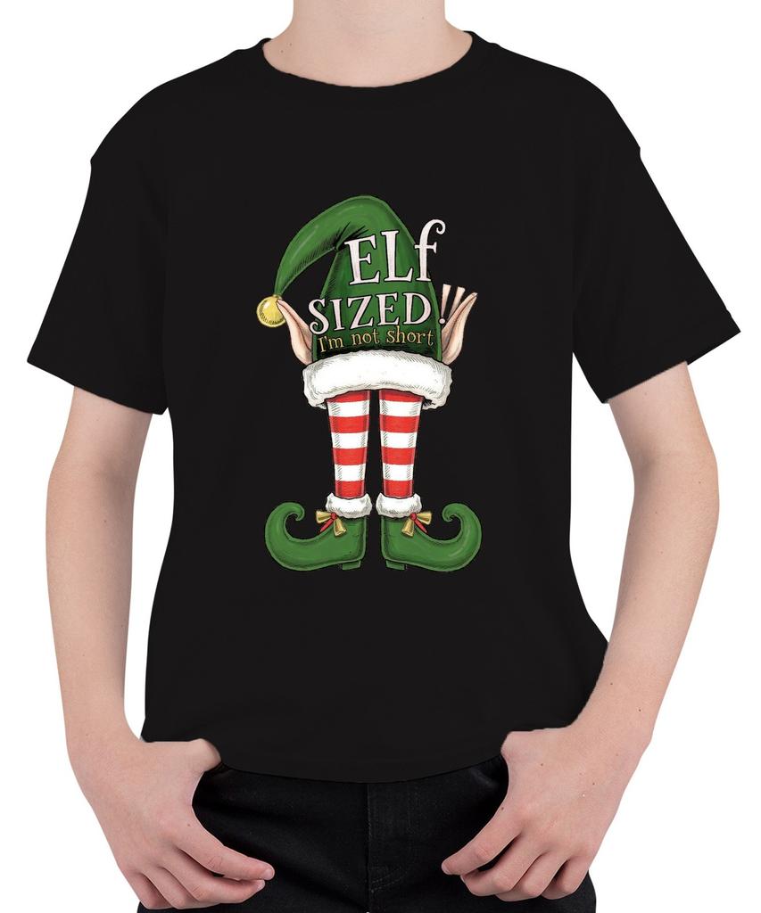 ELF SIZED I'm Not Short Funny Christmas Elves Striped Green Unisex Kids T-