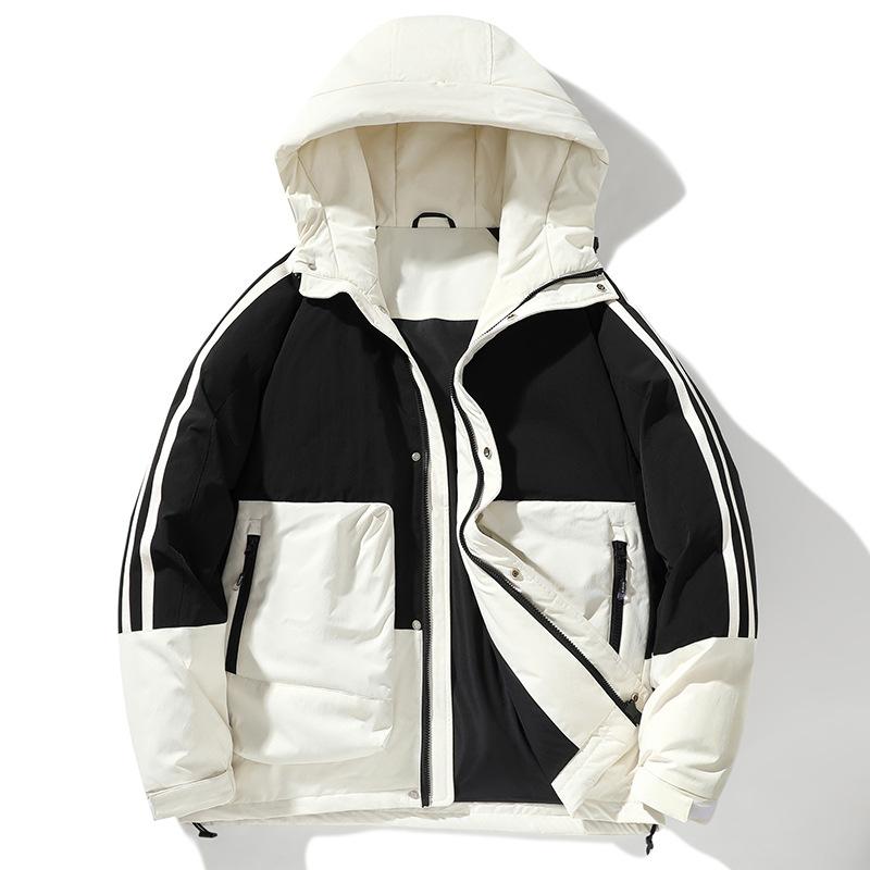 Мужская куртка с 90% белым утиным пухом, мужская утолщенная куртка для пары, с капюшоном, зимняя, новая, повседневная, с цветными вставками, мужская одежда
