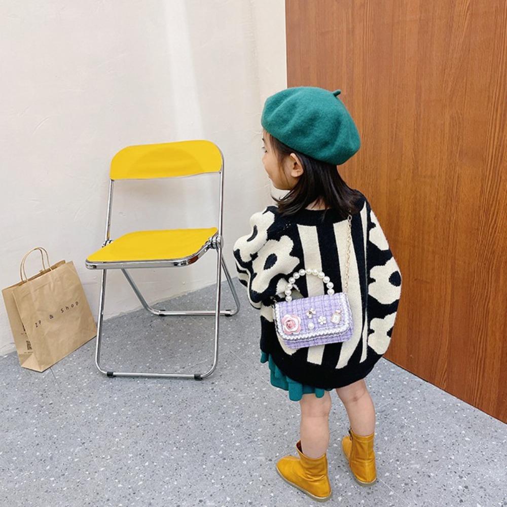 Flower Decoration Crossbody Bags Pearl Handle Shoulder Bag Fashion Kid's Handbag  Children