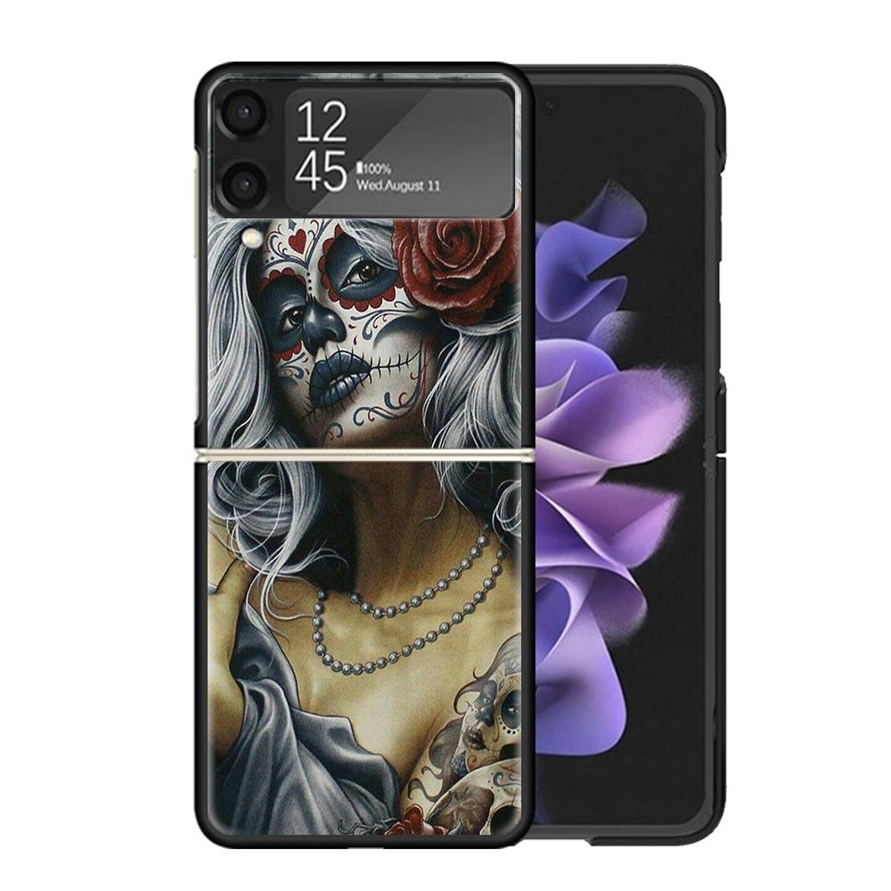 Catrina Beautiful Rose Girl Skull Cases For Samsung Galaxy Z Flip 4 5 6 7 3 Z Flip7 Flip6 Flip4 Flip5 Flip3 5G Hard Shockproof F
