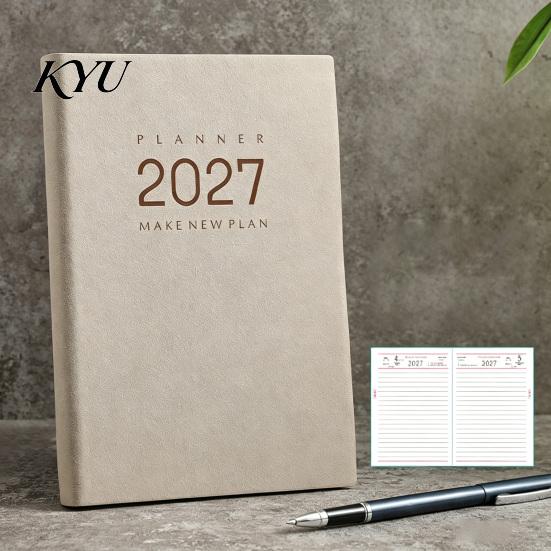 Органайзер-планировщик на весь год 2027, Ежедневник, Ежемесячный планировщик, Ежедневник, Обложка с текстурой винтажной овчины, Блокнот-журнал с плотной бумагой для офиса