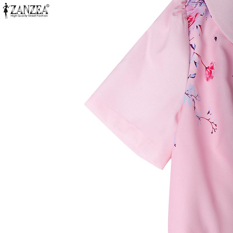 ZANZEA Женское летнее повседневное платье с принтом и коротким рукавом и кукольным воротником