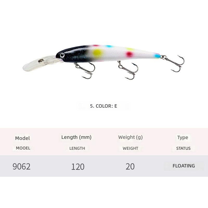 TRY&V Lure Bait 120mm/20g Long-tail Floating Minnow Long-cast Sea Bass Fishing Hard Bait Stainless Steel 9062