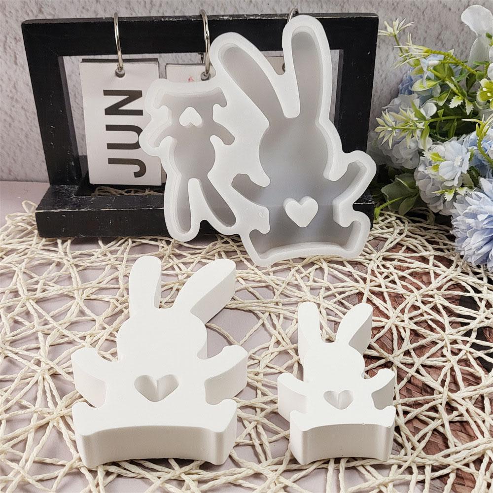 Пасхальный Оживленный Зайчик Силиконовая Форма Двойной Кролик Комбинация Украшений Форма Длинноухий Кролик Гипсовые Украшения Домашний Декор