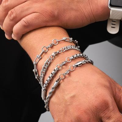 Мужской браслет с толстой полой цепочкой и карабином, однотонный, полированная нержавеющая сталь