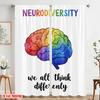 2pcs 2D Flat Printing Curtains Neurodiversity Brain Think Differently 100% Polyester Fabric Without Electricity Family Party for