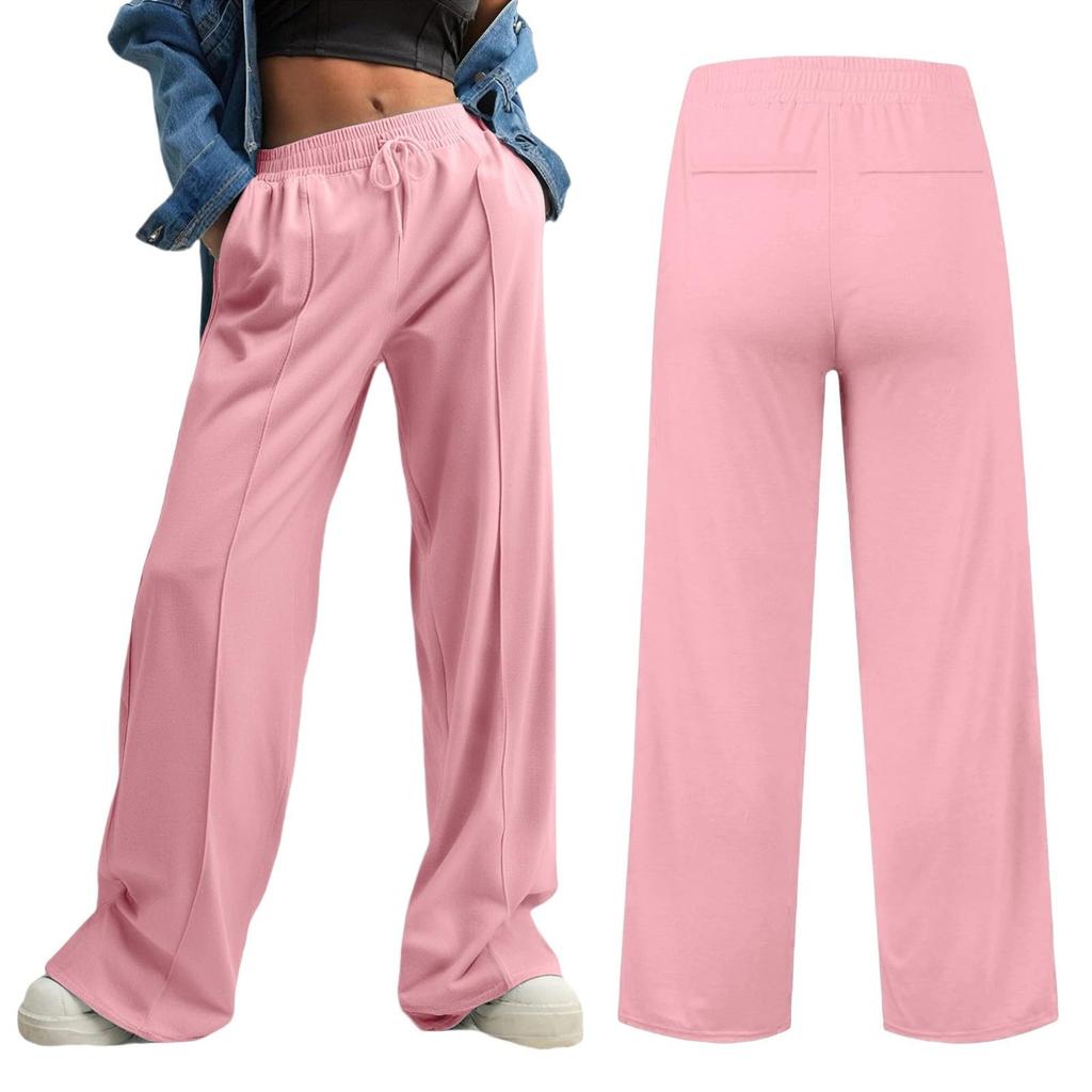 Women's Fashion Loose Solid Color With Pockets Elastic Waist Sports Casual Pants