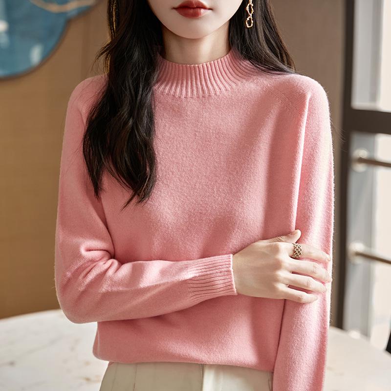 Женский очень толстый бесшовный вязаный свитер - Цельный, с полувысоким воротником, длинным рукавом, свободного кроя, облегающий базовый слой, дизайн 2025