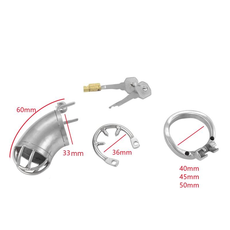 Men's Cage with Spikes Ring Cage Belt Cylinder Lock Color Silver Chastity