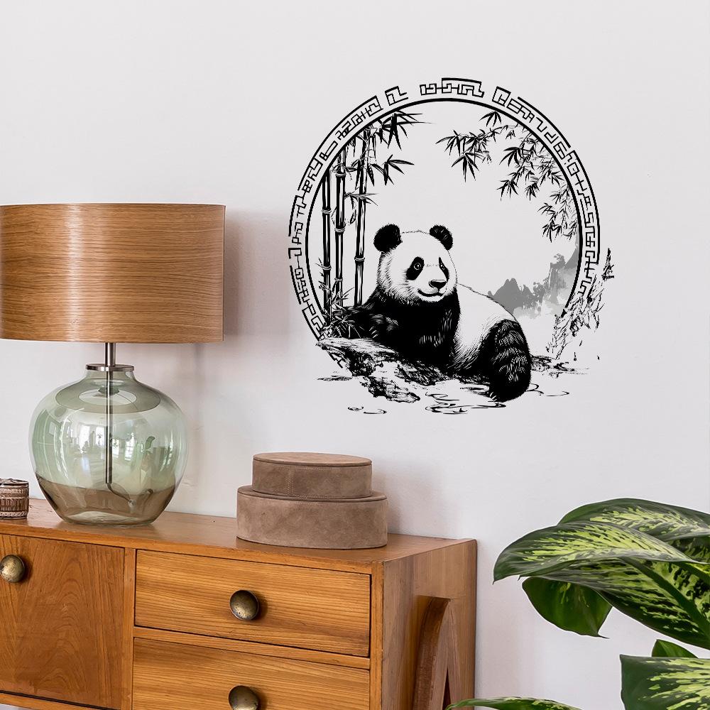 Простые наклейки на стену в китайском стиле, маленькая панда, бамбук, для украшения спальни, гостиной