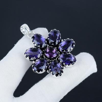 Серебряный кулон-цветок с аметистовым драгоценным камнем из серебра 925 пробы - дизайн груши ручной работы, повседневная бижутерия в виде ваты в подарок