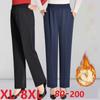Oversize 8XL Women Trousers Solid Elastic High Waist Casual Pants Autumn Winter Female Straight Pants Mother Long Pants