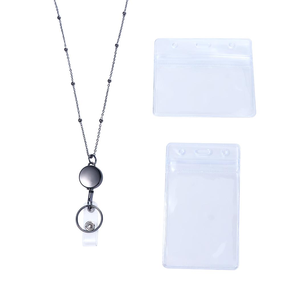 Name Card Keychain Office Supplies Badge Holder Necklace DIY Beaded Lanyard with ID Card Holders Retractable Badge Reel Lanyard