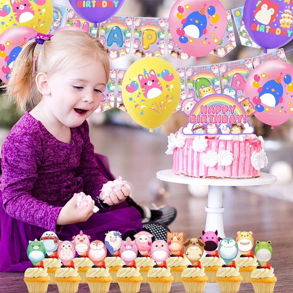 37 Pcs Squish Mallows Party Decorations Include Cake Toppers Banner Balloon