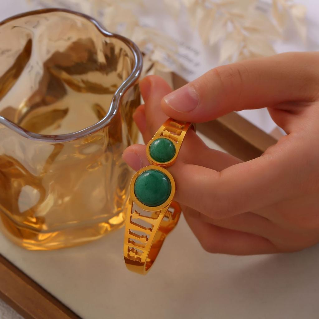 Waterproof Bangles 18k Gold Plated Rome Style Fashion Jewelry Stainless Steel Hollow Open Bracelet Women