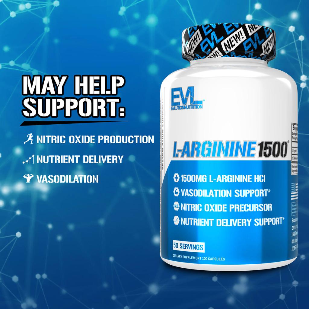 EVLution Nutrition L-Аргинин1500, 1500 мг, 100 капсул (750 мг на капсулу)