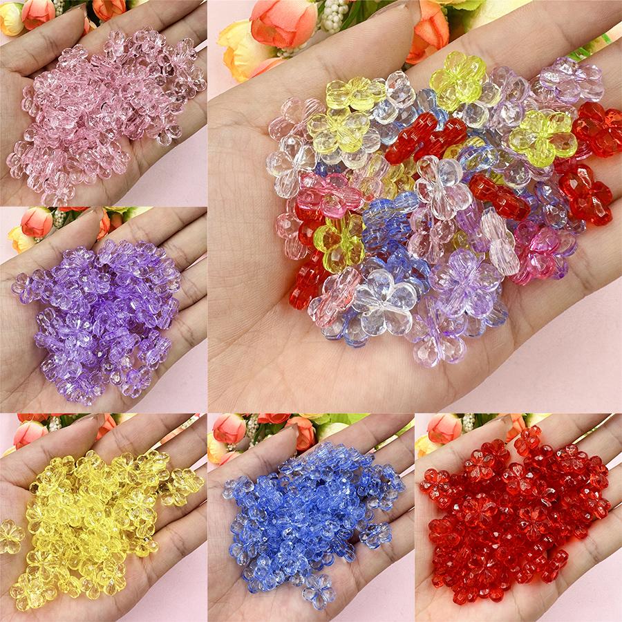 Creative Craft DIY Spacer Loose Beads with Hole Handmade Material 100pcs 14mm Jewelry Accessories Flower Shape Multicolor Acrylic