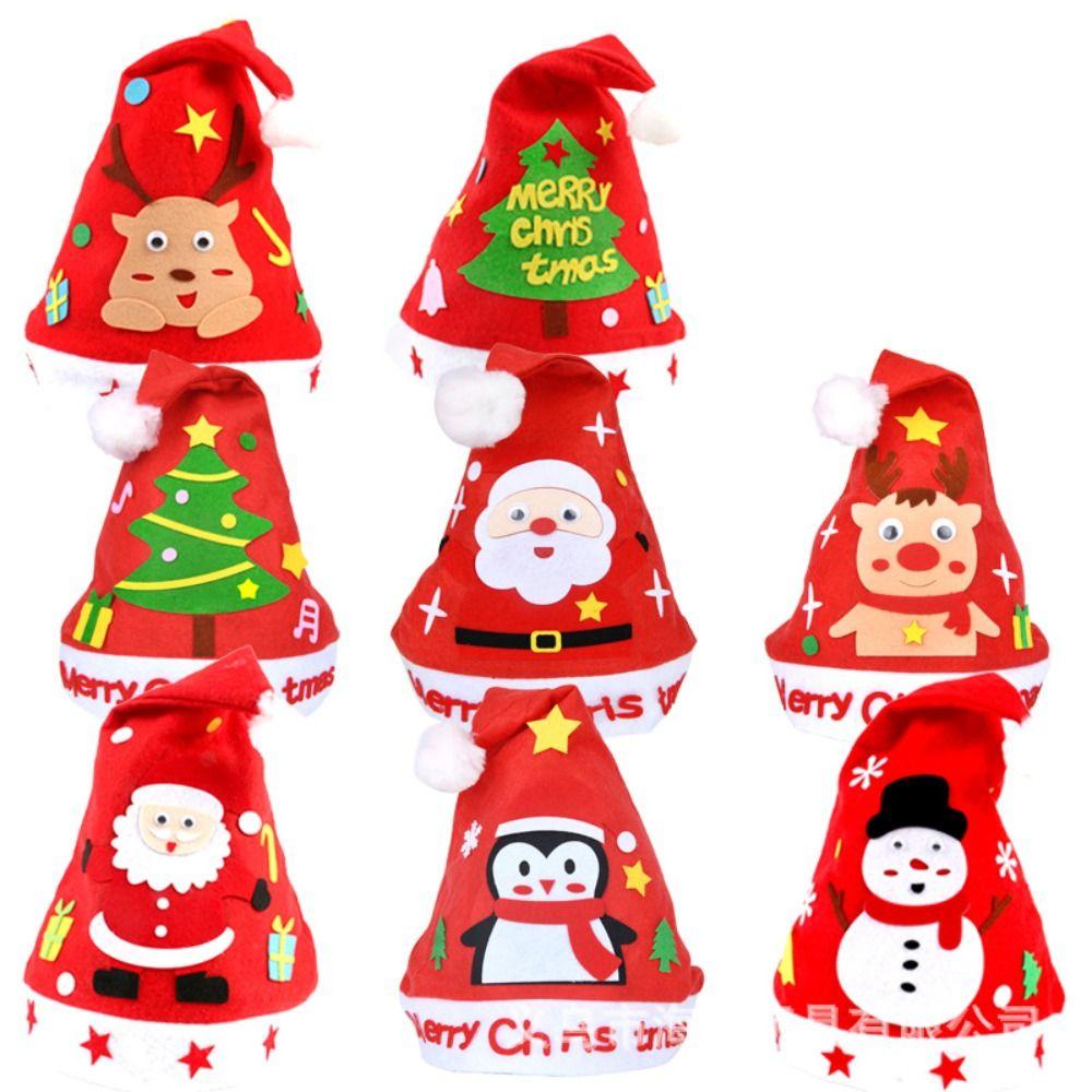 Non-woven Fabric DIY Christmas Hat Toy Santa Claus Kriss Kringle Hat Kids Xmas Arts Hats Toddlers
