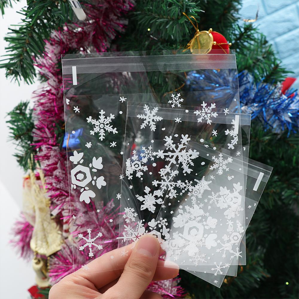 Plastic Party Supplies Wedding Favors Christmas Snowflake Cookie Package Candy Bag Self-Adhesive