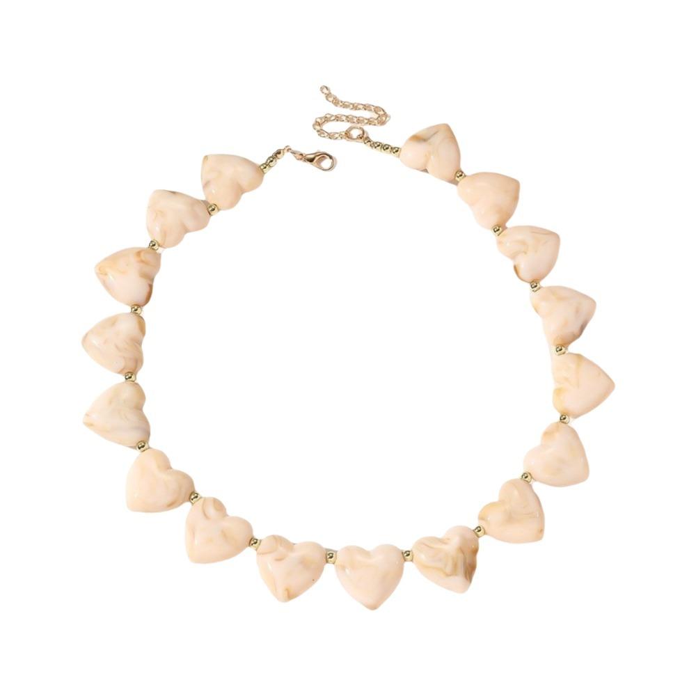 Love Heart Women Clavicle Chain Choker Sweater Chain Retro Acrylic Necklace Vacation