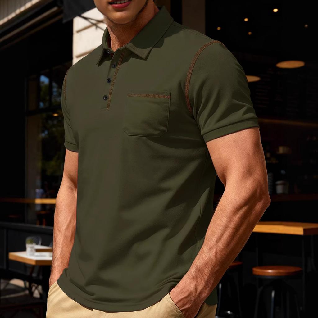 Men's Polo Shirt Short Sleeve Summer Casual Athletic Turn-Down Collar Tee Euro Size Breathable Solid Color Top