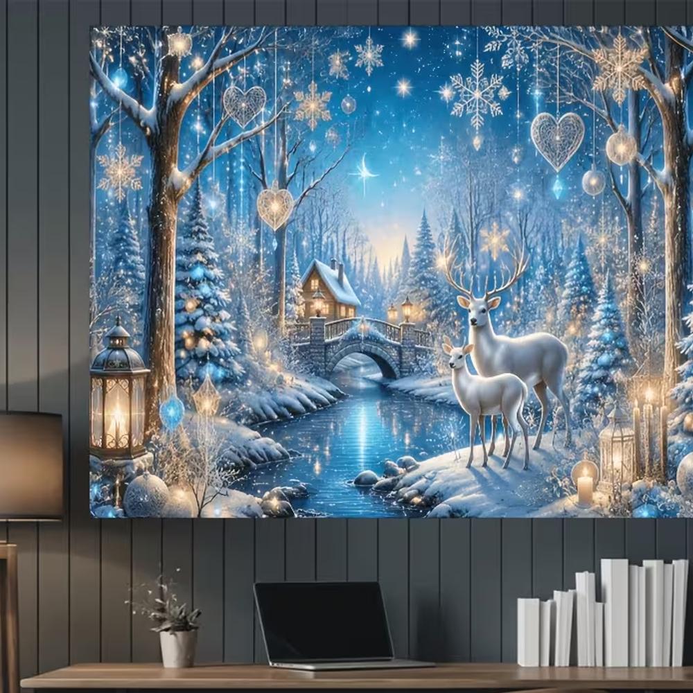 Christmas reindeer themed photo backdrop, holiday decoration, background for winter photo booth,4687