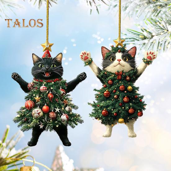 1/2 шт. Рождественский кулон, украшение в виде рождественского шара, украшение в форме кошки, праздничное подвесное украшение со шнурком, рождественский подарок