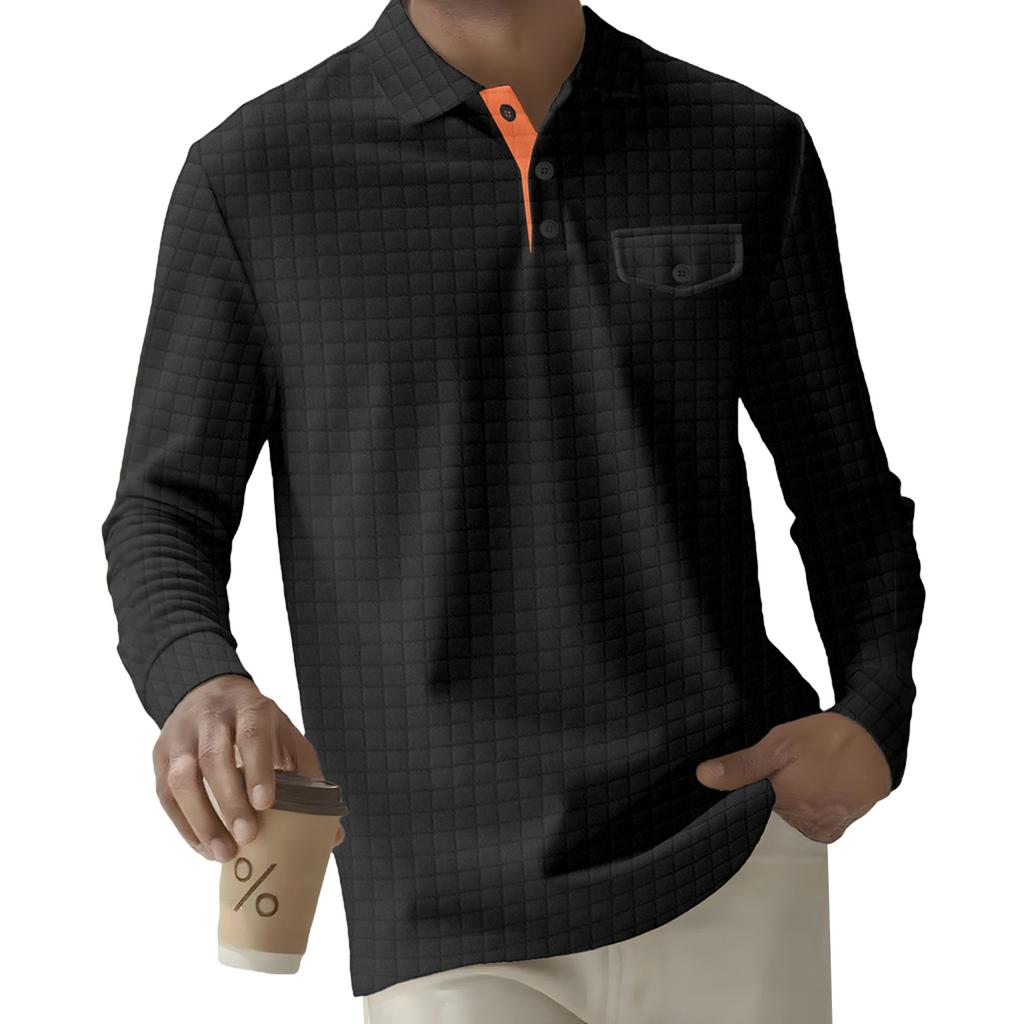 Мужской однотонный клетчатый топ с лацканами на пуговицах, карманом и длинными рукавами, мужской повседневный модный топ с длинными рукавами