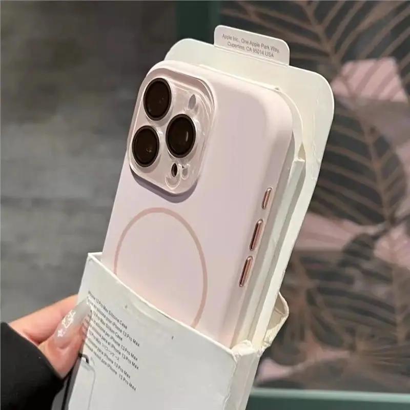 Жидкий силикон для Magsafe Защитный чехол для стеклянных линз для iPhone 17 16 14 13 11 12 15 Pro Max Plus Магнитная беспроводная зарядка Чехол