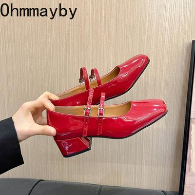 Туфли Мэри Джейн в уличном стиле с квадратным носком, модные, на низком толстом каблуке, весна-осень, женская обувь для свадебной вечеринки