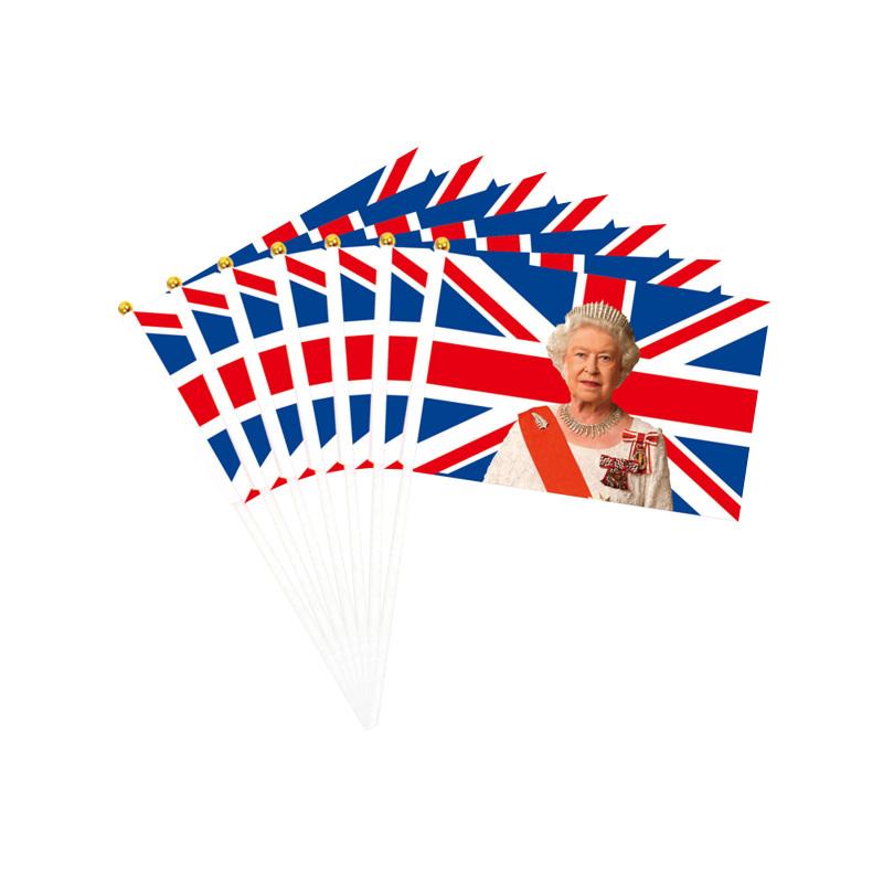 10pcs Queen Elizabeth II Platinums Jubilee Flags On Stick Queen Enthronement Union Jack Hand Held